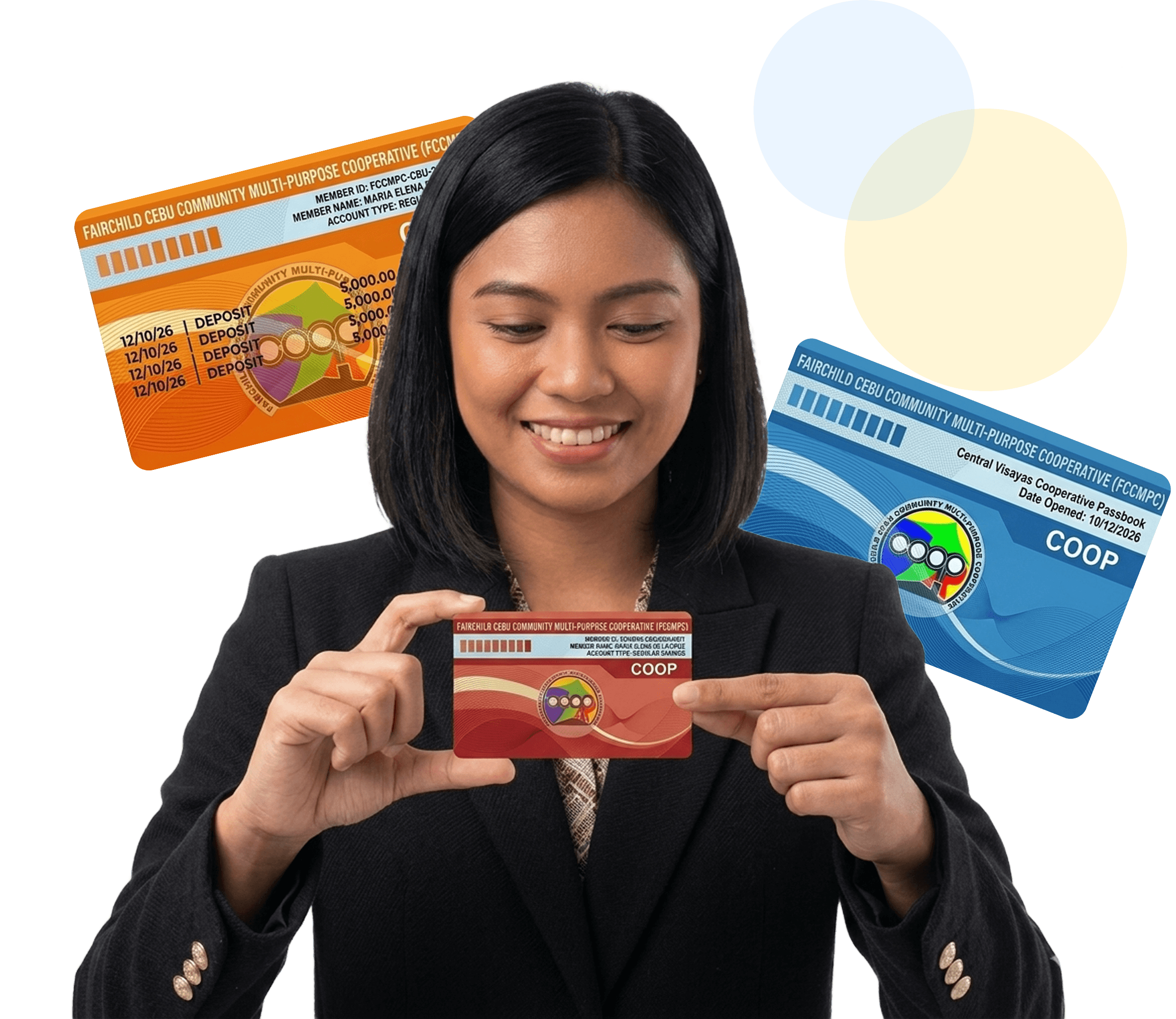 Fairchild Cooperative member holding a cooperative ID card and passbook